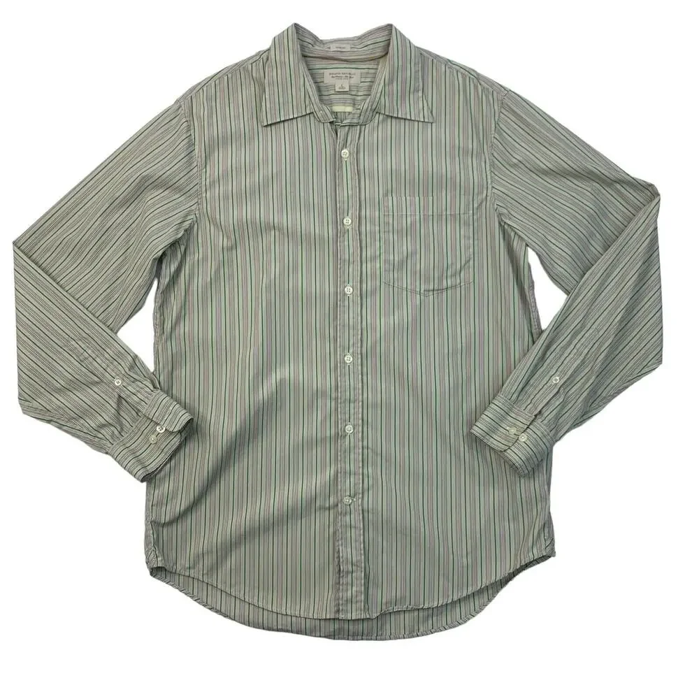 Banana Republic Shirt Mens L Limestone Striped Slim Fit Long Sleeve Button Up